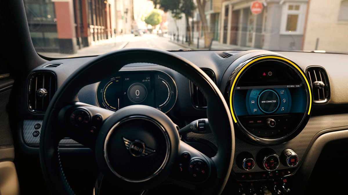The MINI Cooper SE Countryman PHEV steering wheel. MINI of Sterling in Sterling VA