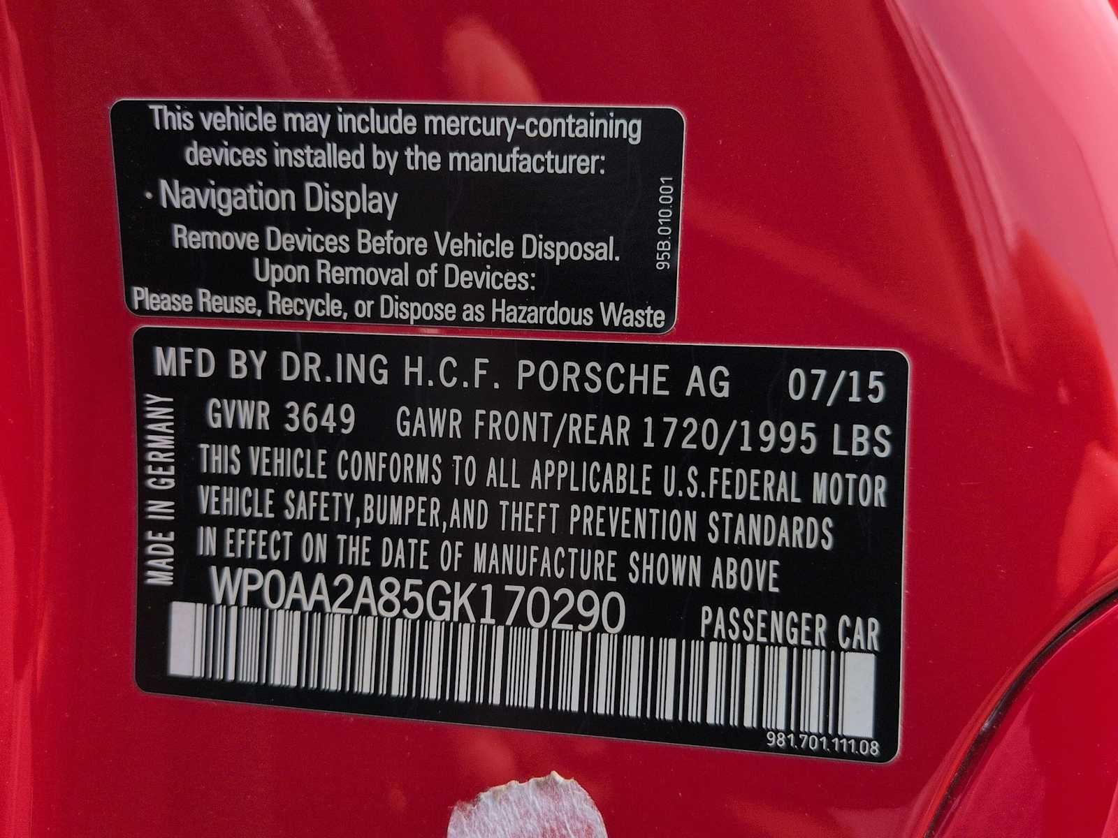 2016 Porsche Cayman 2dr Cpe