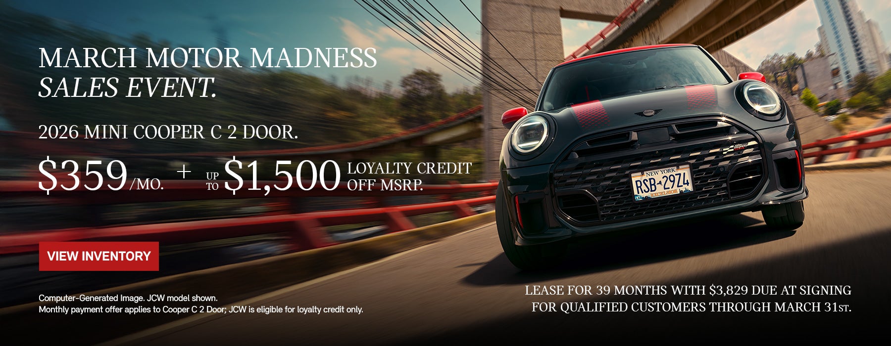 Front View of JCW driving on a city street.