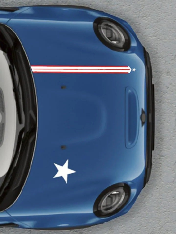 Overhead view of the hood of an Island Blue MINI 20 Years Edition Hardtop 4 Door Cooper S. | MINI of Sterling in Sterling VA